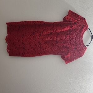 Lauren Ralph Lauren Red Floral Lace Short-Sleeve Dress